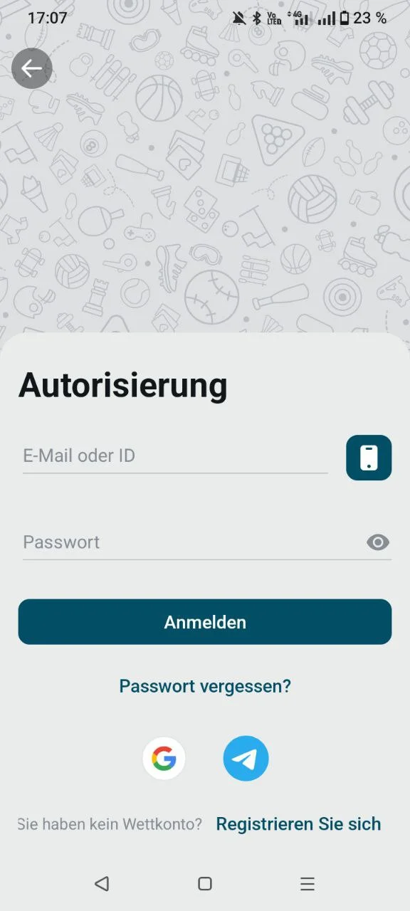 Coldbet App Login-Bildschirm mit Autorisierungsformular