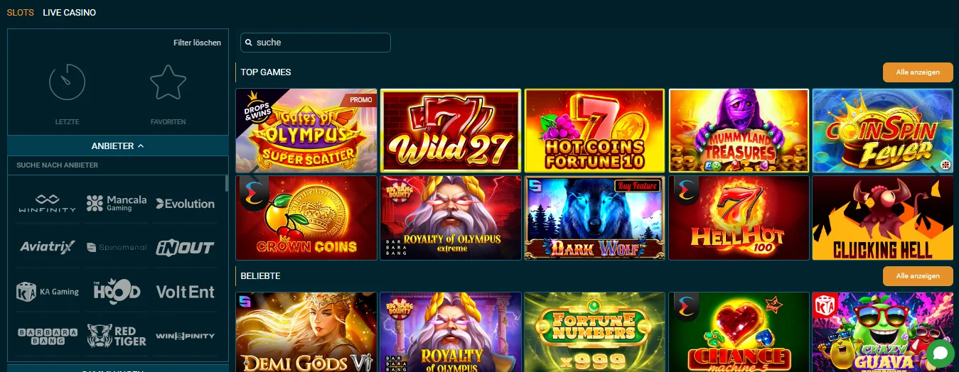 Coldbet Casino-Spielbibliothek mit Slots und Anbietern