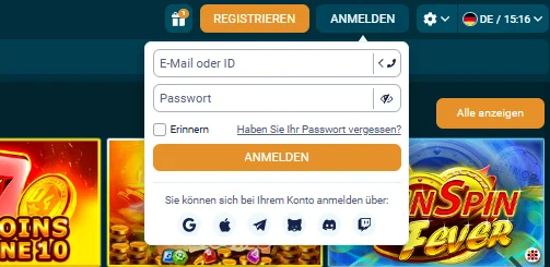 Coldbet Desktop-Login-Formular mit E-Mail und Passwort